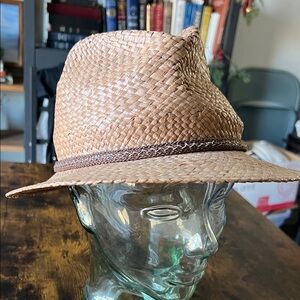 Stetson Natural Straw Fedora with Brown Band